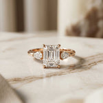 5.08 Ct Emerald Moissanite with Pear Side Stones Refined Accent Engagement Ring