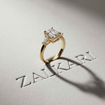 5.08 Ct Emerald Moissanite with Pear Side Stones Refined Accent Engagement Ring