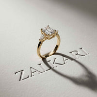 5.08 Ct Emerald Moissanite with Pear Side Stones Refined Accent Engagement Ring
