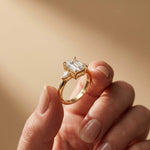5.08 Ct Emerald Moissanite with Pear Side Stones Refined Accent Engagement Ring