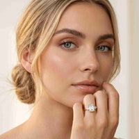 5.08 Ct Emerald Moissanite with Pear Side Stones Refined Accent Engagement Ring