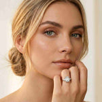 5.08 Ct Emerald Moissanite with Pear Side Stones Refined Accent Engagement Ring