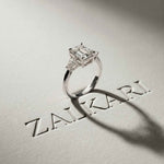 5.08 Ct Emerald Moissanite with Pear Side Stones Refined Accent Engagement Ring
