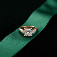 3.27 Ct Princess Moissanite with Pear Side Stones Modern Romance Engagement Ring