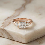 3.27 Ct Princess Moissanite with Pear Side Stones Modern Romance Engagement Ring