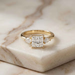 3.27 Ct Princess Moissanite with Pear Side Stones Modern Romance Engagement Ring