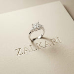 3.27 Ct Princess Moissanite with Pear Side Stones Modern Romance Engagement Ring