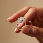 3.27 Ct Princess Moissanite with Pear Side Stones Modern Romance Engagement Ring