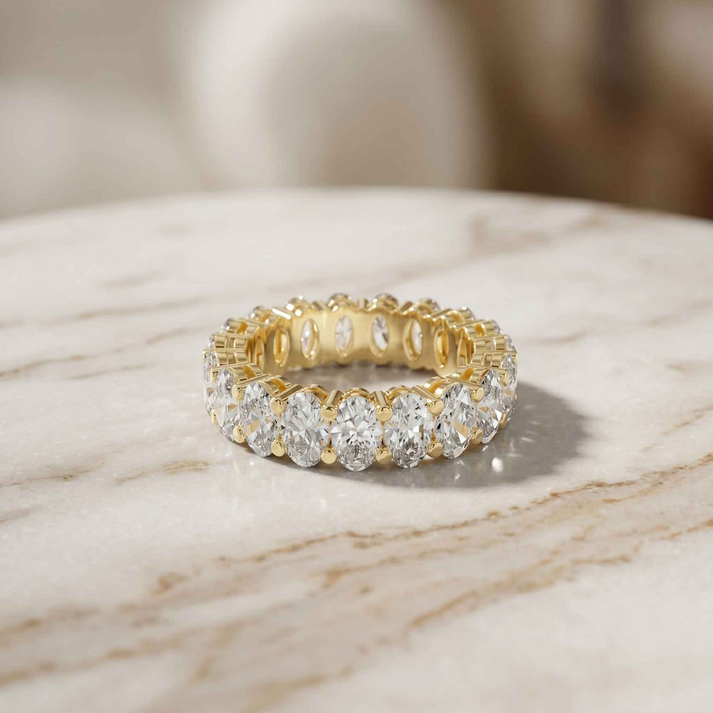 6.08 Ct Oval Full Eternity Prong Set Statement Band Ring