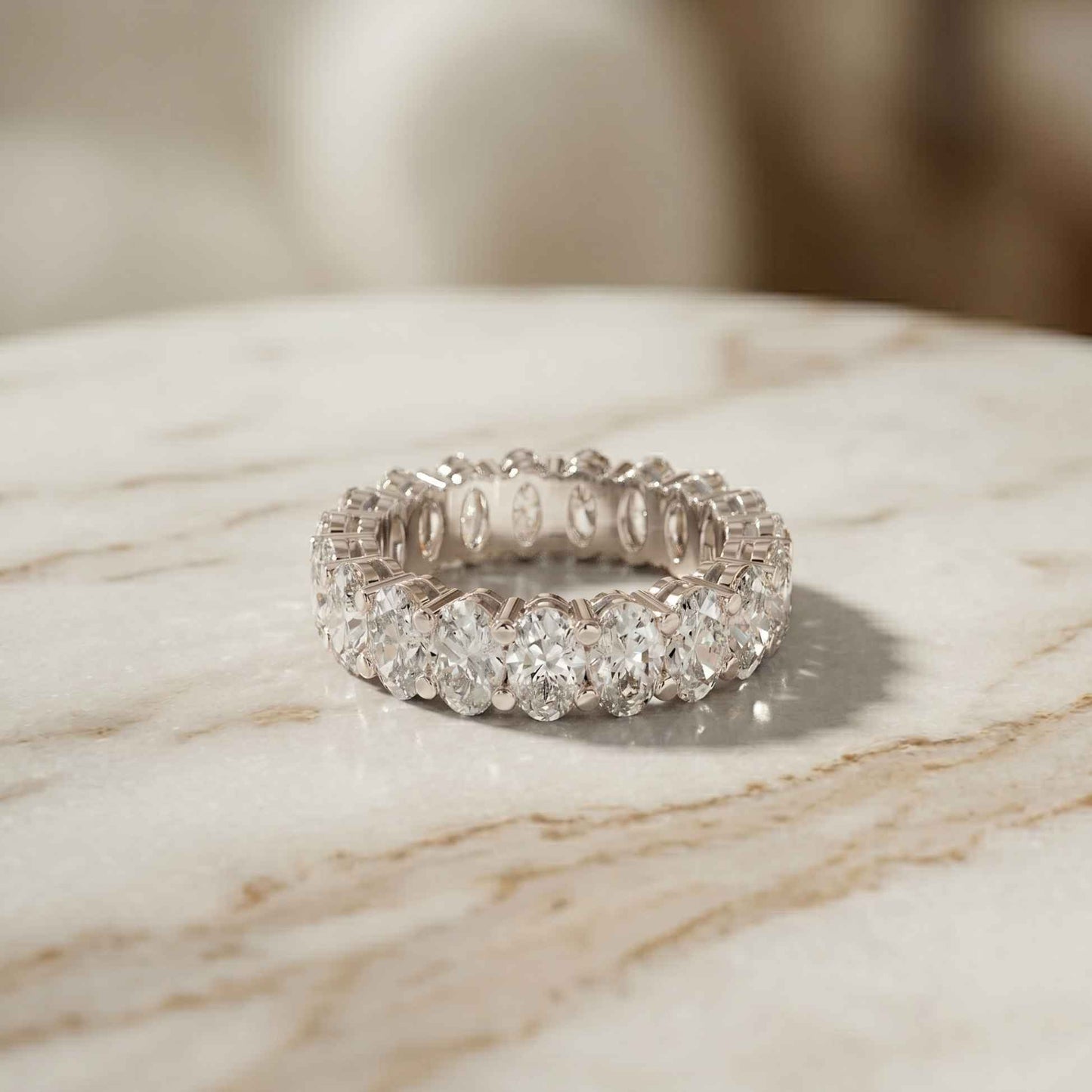 6.08 Ct Oval Full Eternity Prong Set Statement Band Ring