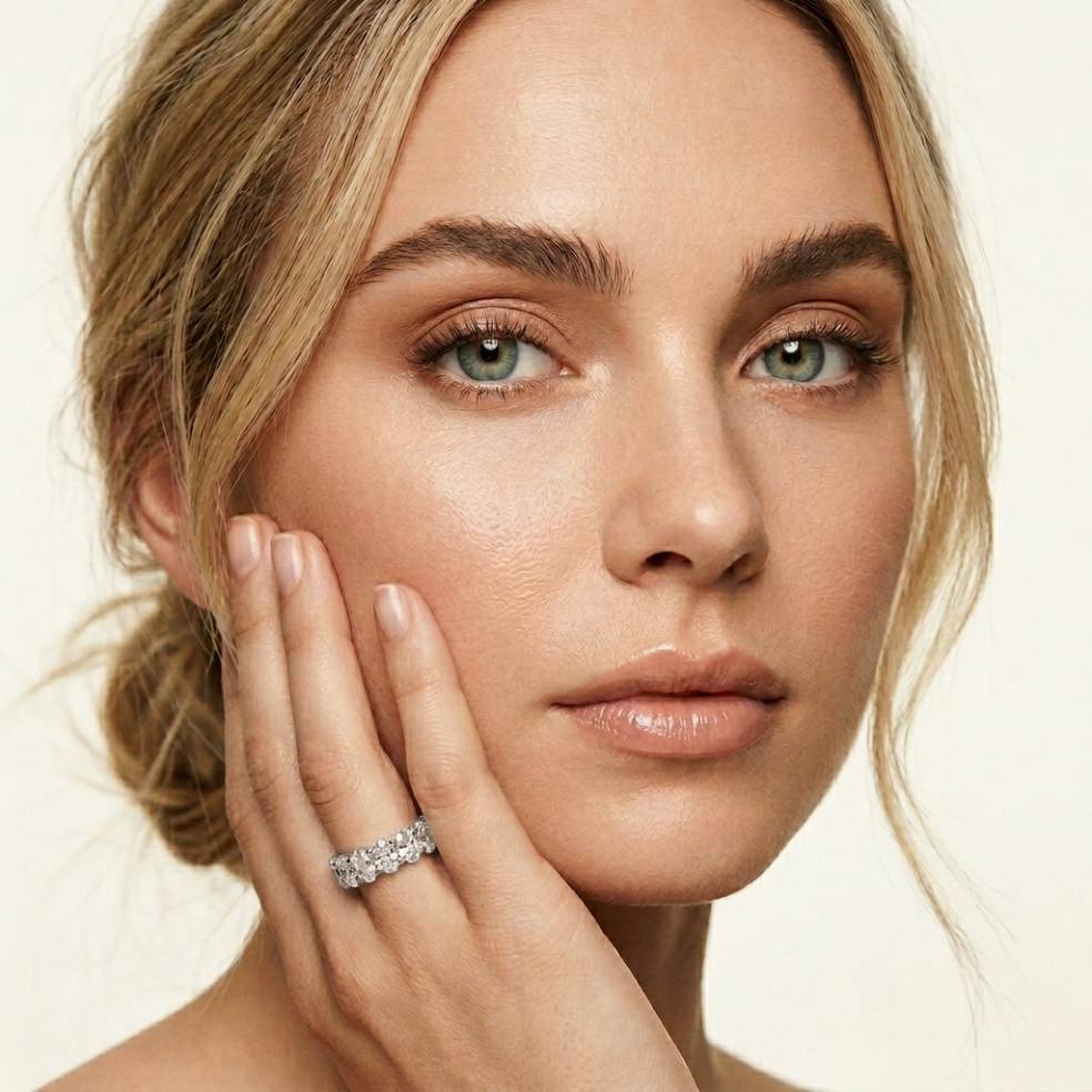 6.08 Ct Oval Full Eternity Prong Set Statement Band Ring