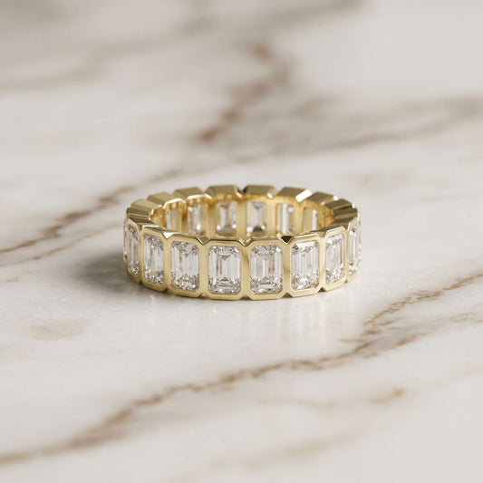 0.18 Ct Radiant Cut Full Bezel Geometric Eternity Band