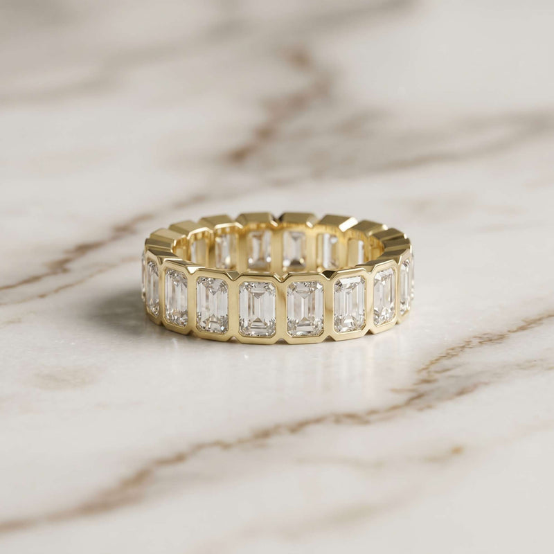 0.18 Ct Radiant Cut Full Bezel Geometric Eternity Band