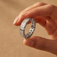 0.18 Ct Radiant Cut Full Bezel Geometric Eternity Band