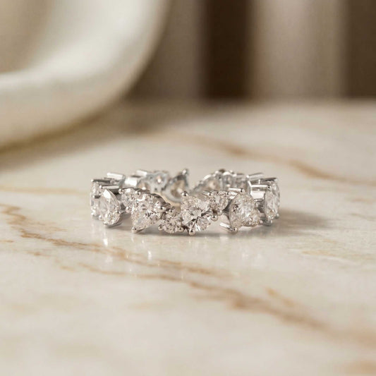 0.18 Ct Pear & Round Moissanite Alternating Eternity Band Ring