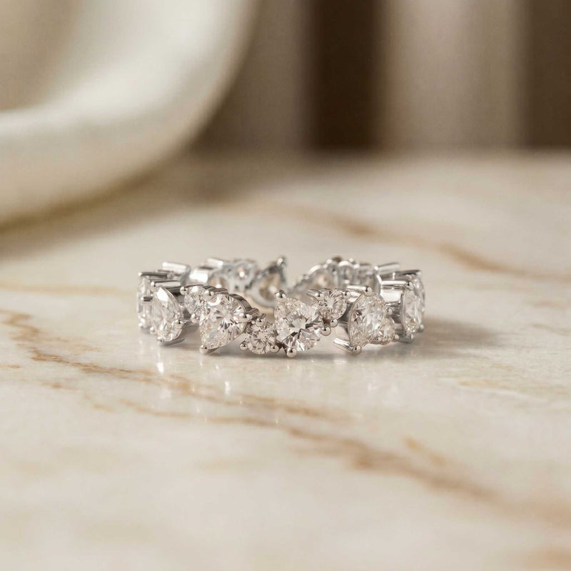 0.18 Ct Pear & Round Moissanite Alternating Eternity Band Ring