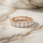 0.16 Ct Emerald & Round Moissanite Alternating Eternity Band Ring
