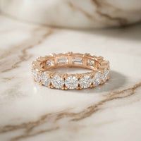 0.16 Ct Emerald & Round Moissanite Alternating Eternity Band Ring