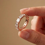 0.16 Ct Emerald & Round Moissanite Alternating Eternity Band Ring