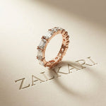 0.16 Ct Emerald & Round Moissanite Alternating Eternity Band Ring