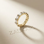 0.16 Ct Emerald & Round Moissanite Alternating Eternity Band Ring