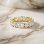 0.16 Ct Emerald & Round Moissanite Alternating Eternity Band Ring