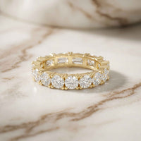 0.16 Ct Emerald & Round Moissanite Alternating Eternity Band Ring