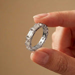 0.16 Ct Emerald & Round Moissanite Alternating Eternity Band Ring