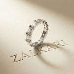 0.16 Ct Emerald & Round Moissanite Alternating Eternity Band Ring