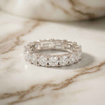 0.16 Ct Emerald & Round Moissanite Alternating Eternity Band Ring