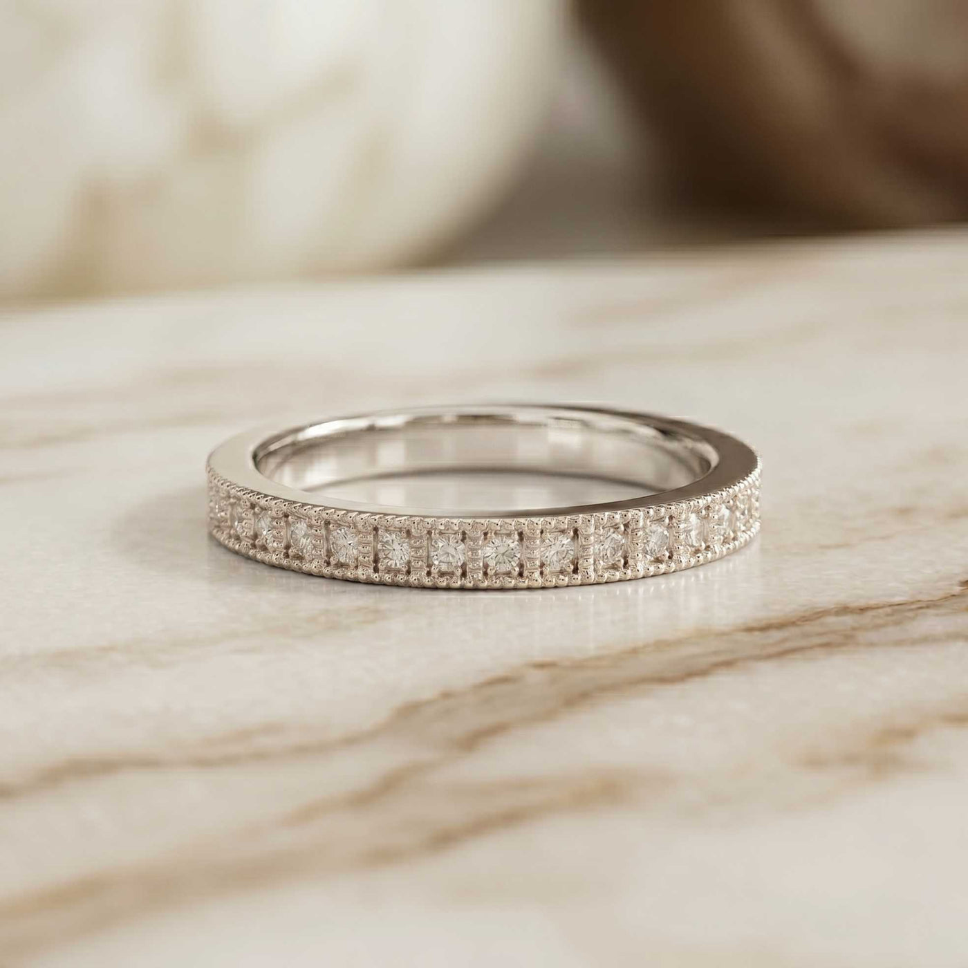 0.032 Ct Round Cut Milgrain Eternity Moissanite Band Ring