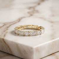 0.06 Ct Emerald & Oval Moissanite Alternating Gallery Eternity Band