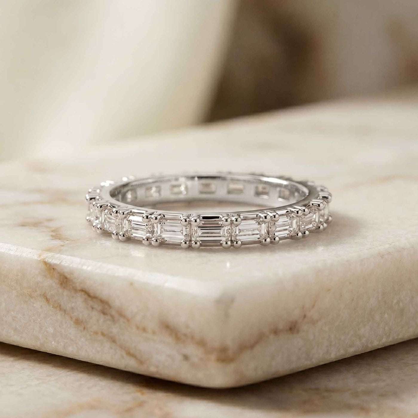 0.06 Ct Baguette Moissanite Minimalist Slim Band Ring