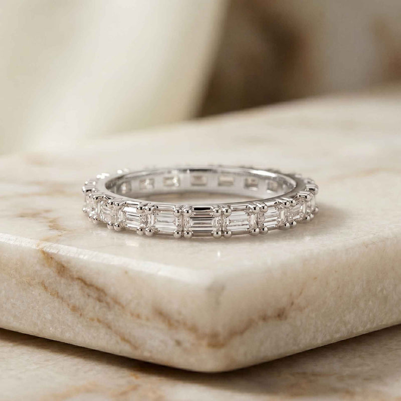 0.06 Ct Baguette Moissanite Minimalist Slim Band Ring