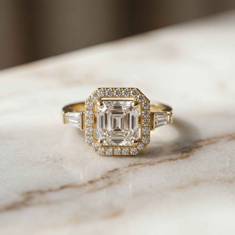 2.8 Ct Asscher Cut Moissanite Micro Pavé Halo Ring