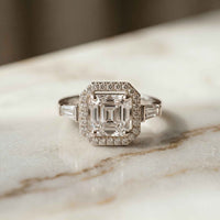 2.8 Ct Asscher Cut Moissanite Micro Pavé Halo Ring