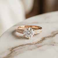 1.03 Ct Round Cut Moissanite Pavé Shank Solitaire Ring