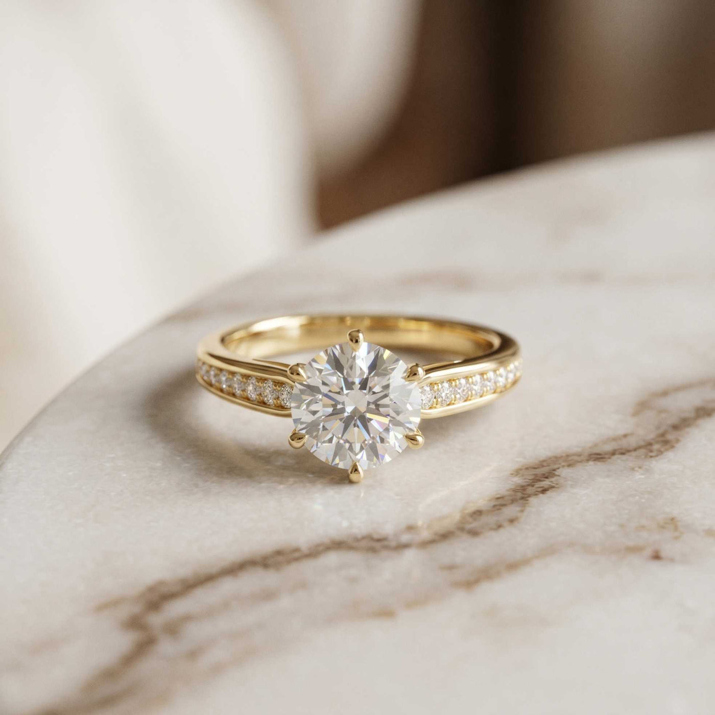 1.03 Ct Round Cut Moissanite Pavé Shank Solitaire Ring
