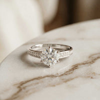 1.03 Ct Round Cut Moissanite Pavé Shank Solitaire Ring