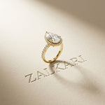 3.9 Ct Pear Cut Moissanite Halo Ring with Accent Stones