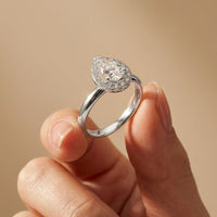 0.71 Ct Pear & Round Moissanite Halo Ring