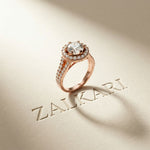 1.29 Ct Round Cut Moissanite Split Shank Halo Ring