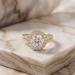 1.29 Ct Round Cut Moissanite Split Shank Halo Ring