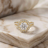 1.29 Ct Round Cut Moissanite Split Shank Halo Ring