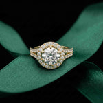 1.29 Ct Round Cut Moissanite Split Shank Halo Ring