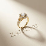 1.29 Ct Round Cut Moissanite Split Shank Halo Ring