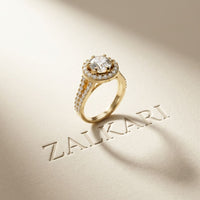 1.29 Ct Round Cut Moissanite Split Shank Halo Ring
