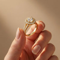 1.29 Ct Round Cut Moissanite Split Shank Halo Ring
