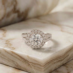 1.29 Ct Round Cut Moissanite Split Shank Halo Ring