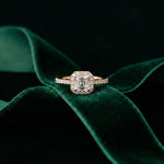 1.39 Ct Asscher Cut Moissanite Halo Ring with Accent Stones